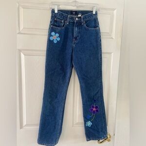 Vintage Y2K GAP 100% Cotton Girls Jeans Embroidered Flowers Size 14 Slim